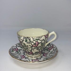 Staffordshire English Castle Teacup and Saucer, Vintage Bone China MCM